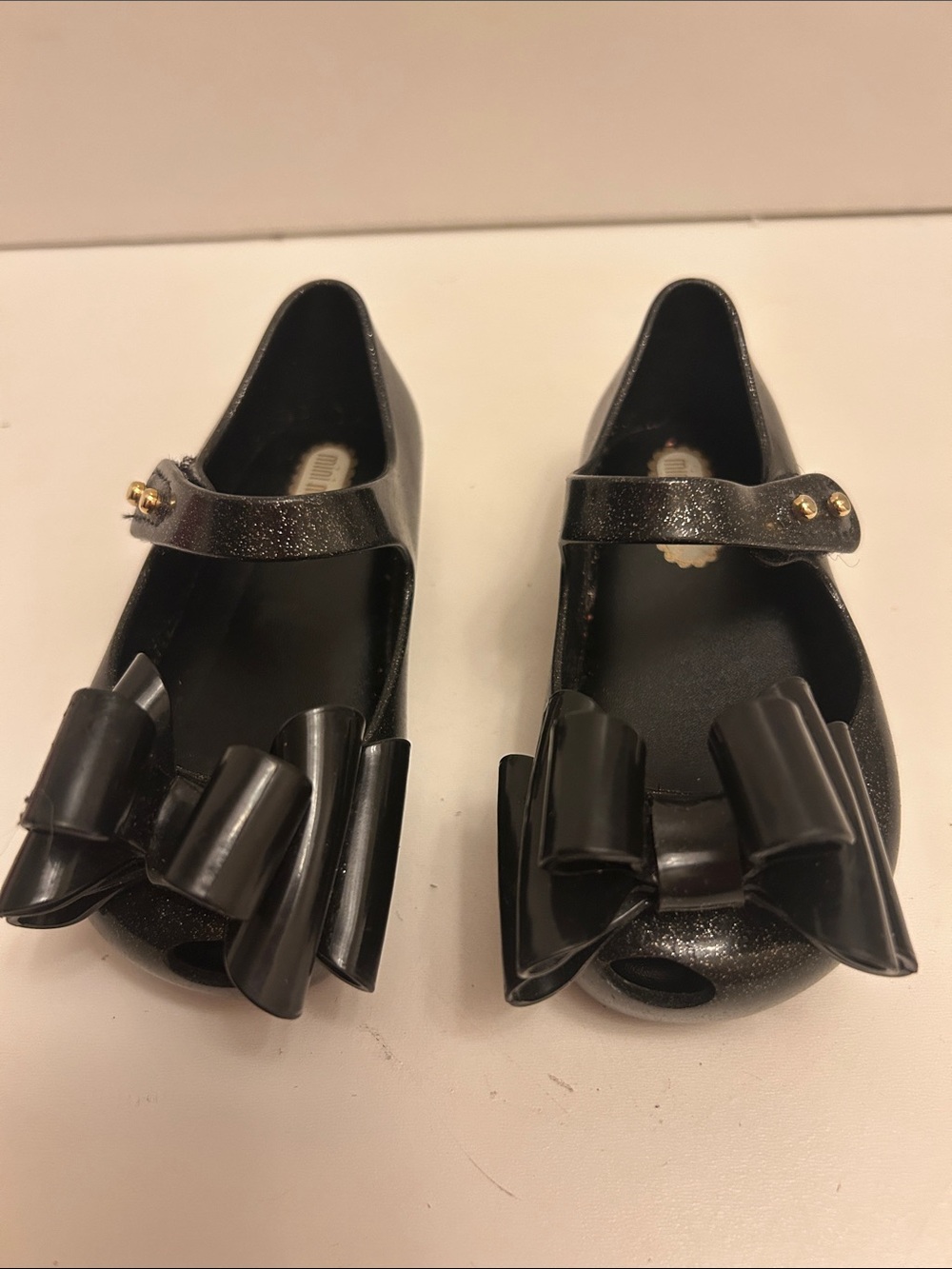 Mini Melissa Black Glitter Bow Shoes